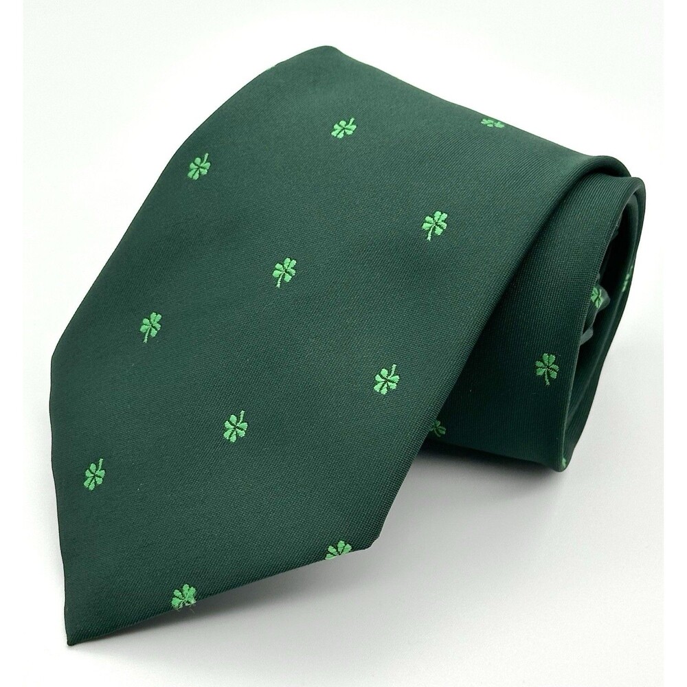 VTG Sugra Ireland Men's Green Shamrock St Patrick's Day Tie Necktie Polyester